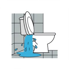 Illustration of a leaking toilet with water pooling on the floor  