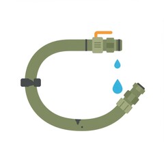 Garden hose with water dripping from nozzle on white background  
