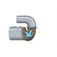 Pipe with frozen water and ice clogging a plumbing system  
