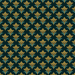 Fototapeta premium Modern geometric pattern with gold and teal accents on dark background