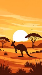 Silhouette kangaroo in sunset savanna