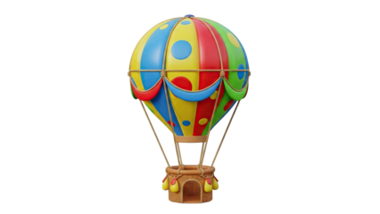 Whimsical hot air balloon with vibrant colors and playful polka dots, ready for adventure
