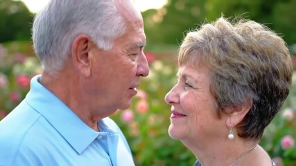 A loving elderly husband shows his deep affection by gently kissing his wife on the forehead. This serene video captures a moment of pure tenderness, protection, and enduring romance. - Powered by Adobe