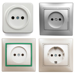 Collection electrical outlet isolated on white background. Flat lay, top view