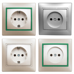 Collection electrical outlet isolated on white background. Flat lay, top view