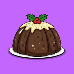 Cute Christmas Cake Pudding Image Illustration With Solid Color Background 