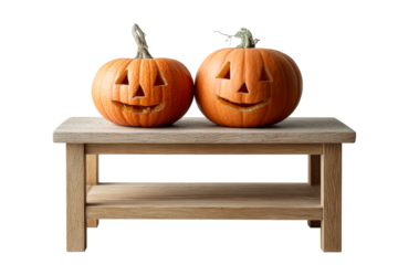 Pumpkin decorations on wooden table for Halloween