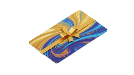 Elegant gift card with golden ribbon and luxurious abstract swirl design, perfect for special occasions