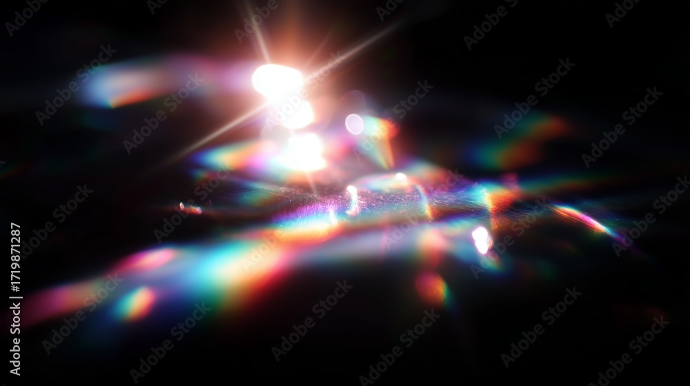 Poster colorful light reflections create a vibrant display on a dark surface
