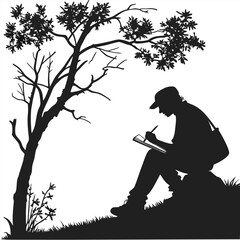 Painter sketching outdoors silhouette
