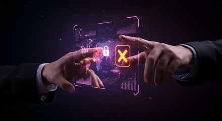 Global Cybersecurity Threat: Hands Interacting with Digital Security Interface