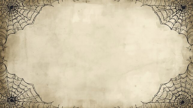 Spiderwebs frame a blank parchment background ideal for halloween themed designs and spooky invitations copy space
