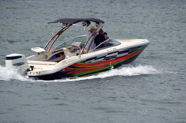 motor boat on Biscayne Bay off Miami Beach