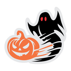 Vector set of spooky Halloween ghost stickers with pumpkins, creative icons for seasonal decoration and branding.