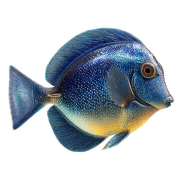 Png of a captivating illustration of a blue tang fish isolated on transparent background, showcasing its vibrant colors and unique features in a marine wildlife image