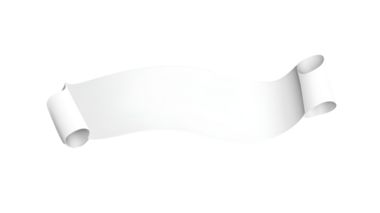 White scroll banner with curled edges isolated on transparent background