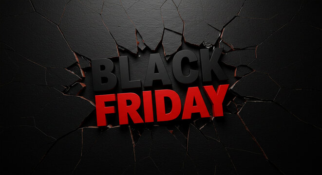 3D "Black Friday" Letters Breaking Through a Wall - Powered by Adobe