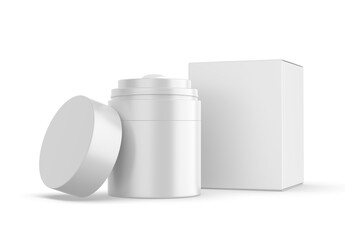 3D render illustration of a blank cosmetic airless pump jar packaging isolated on white background. Realistic clean mockup template for branding.