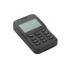 Vintage mobile phone device with physical buttons and monochrome screen for retro communication isolated on transparent background