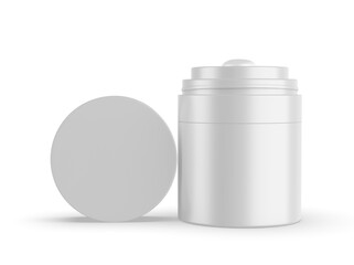 3D render illustration of a blank cosmetic airless pump jar packaging isolated on white background. Realistic clean mockup template for branding.