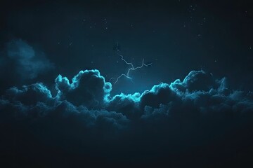 Dark night sky, dramatic clouds, lightning strike