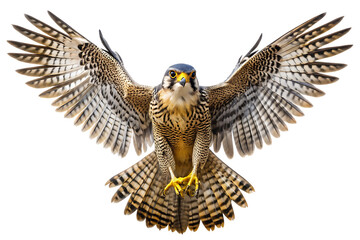Peregrine falcon with wings spread wide isolated on a transparent background bird of prey