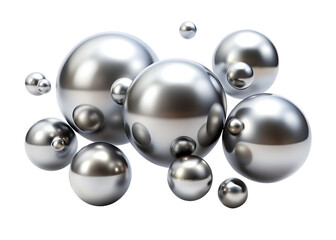 Realistic silver spheres floating on white background isolated on a transparent background