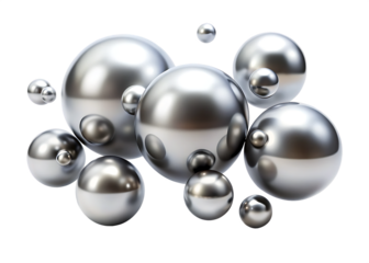 Realistic silver spheres floating on white background isolated on a transparent background