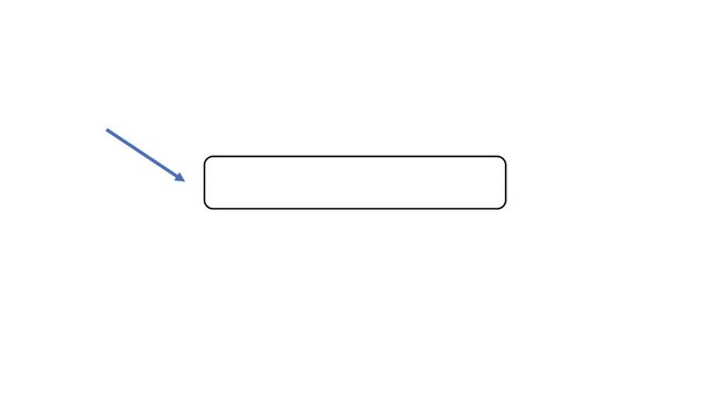 Simple white rounded rectangle with a blue arrow pointing to it on white background