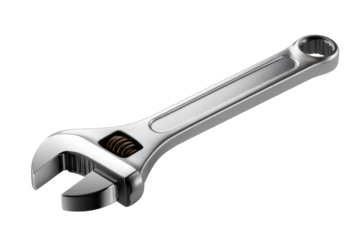 Adjustable wrench on transparent background