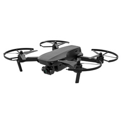 Modern gray drone with rotating propellers and camera ready for aerial photography isolated on transparent background