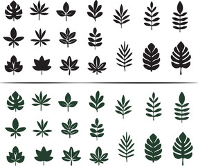 set of leaves silhouettes - green and black silhouettes