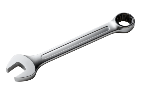 This adjustable wrench is made of polished metal