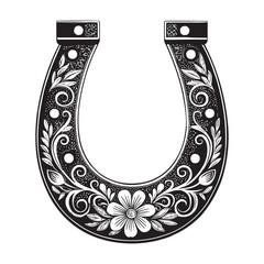 Floral Horseshoe Vector Illustration – Lucky Charm with Decorative Flowers and Ornaments