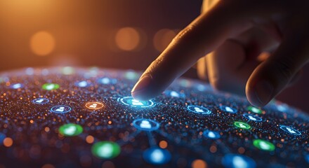 Hand Touching Digital Network Interface with People Icons