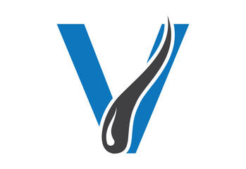 Intel latter V with hair treatment logo design concept