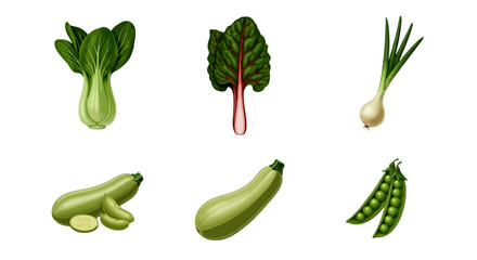 Bok choy spinach zucchini peas and spring onions.