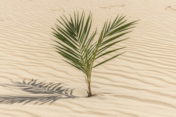 Obraz premium Small palm sprout in sandy desert
