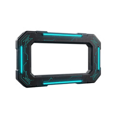 Futuristic sci-fi portal frame with glowing blue neon lights isolated on transparent background