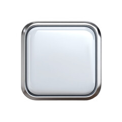Glossy square button with rounded corners, featuring a metallic chrome edge and smooth white surface, ideal for modern user interface design elements. [Transparent Background PNG].