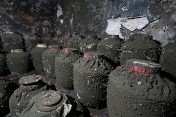 Aged sorghum wine stored in the basement cellar