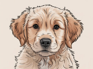 Adorable golden retriever puppy portrait, cute dog face close up, fluffy and friendly pet illustration, realistic animal art for posters, stickers, pet lovers, children’s books, and design projects
