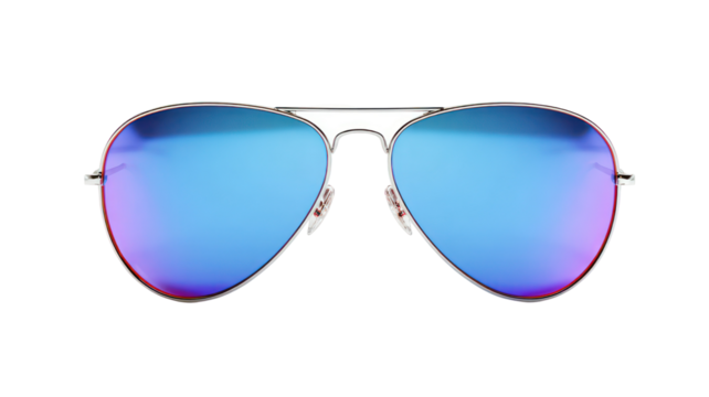 Aviator sunglasses with mirrored blue lenses isolated on transparent background