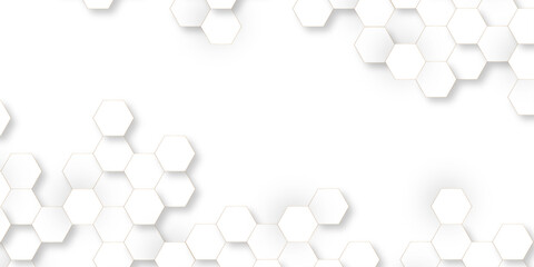 Abstract hexagon background Futuristic concept honeycomb mosaic white and golden background. Surface polygon pattern with glowing hexagon paper texture and futuristic business graphic design.	