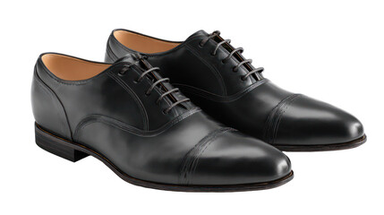 Classic black leather oxford shoes isolated on transparent background