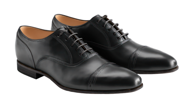 Classic black leather oxford shoes isolated on transparent background
