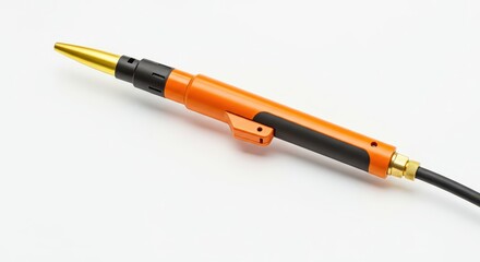 Fototapeta premium An orange and black handheld tool with a gold nozzle, perfect for precise applications.