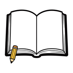 Open Blank Book with a Pencil on a White Background as a Symbol of Learning and Knowledge