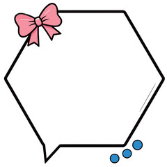 Obraz premium Hexagonal Speech Bubble with a Pink Bow and Blue Dots on White Background as a Cute Template for Communication