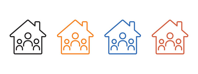 Family home, home ownership, homeless shelter, community center, refugee camp icon vector. safety, community, and belonging symbol. vector illustration.